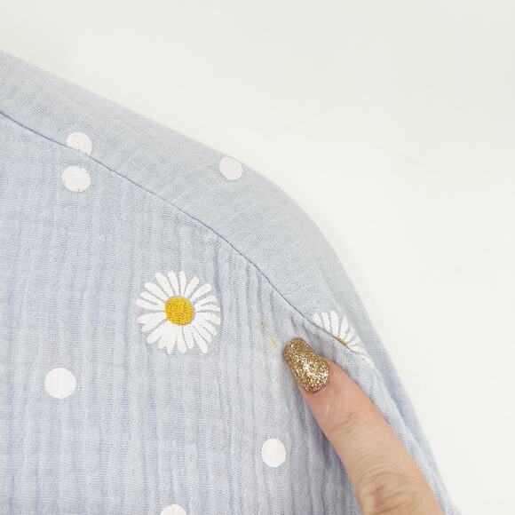 Easel Womens Boho Spring Gauzy Striped Daisy Floral Printed Top Size 1X Blue - Picture 4 of 10